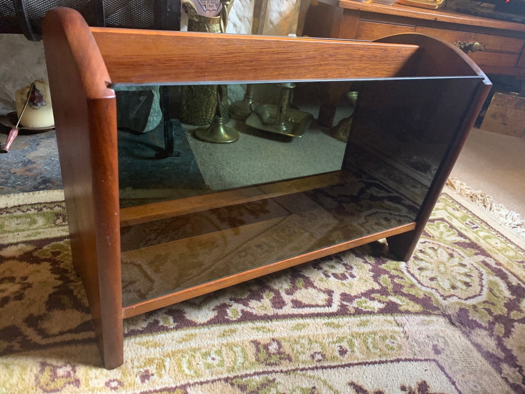 Vintage Retro Teak and Smoked Glass Magazine Rack, Retro Magazine Stand ...
