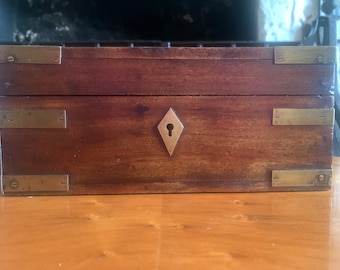 Antique Brass Bound Box, Antique Wooden Box, Antique Solid Wood & Brass Bound Box