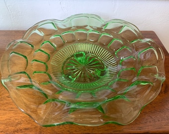 Vintage Bagley Grüne Grasfüße Schale, Bagley Urangrüne Glasschale