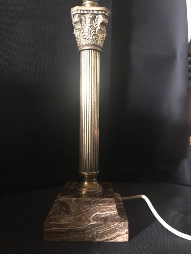 An Edwardian Brass And Marble Corinthian Table Lamp