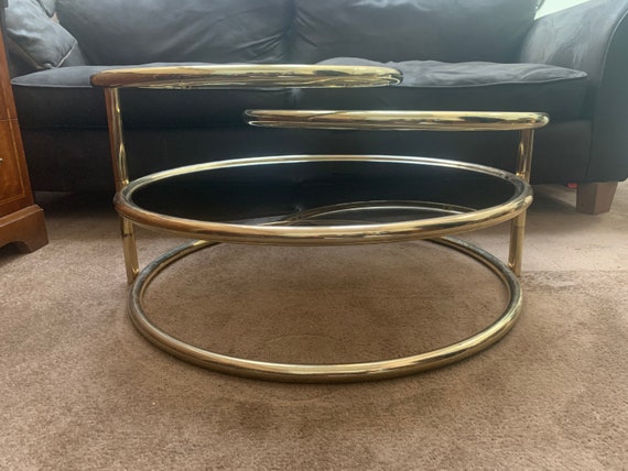 Vintage Mcm Swivelling Brass Smoked Glass Coffee Table Denmark Vintage Mcm Swivelling Brass Smoked, Coffee Table Brass Smoked Glass