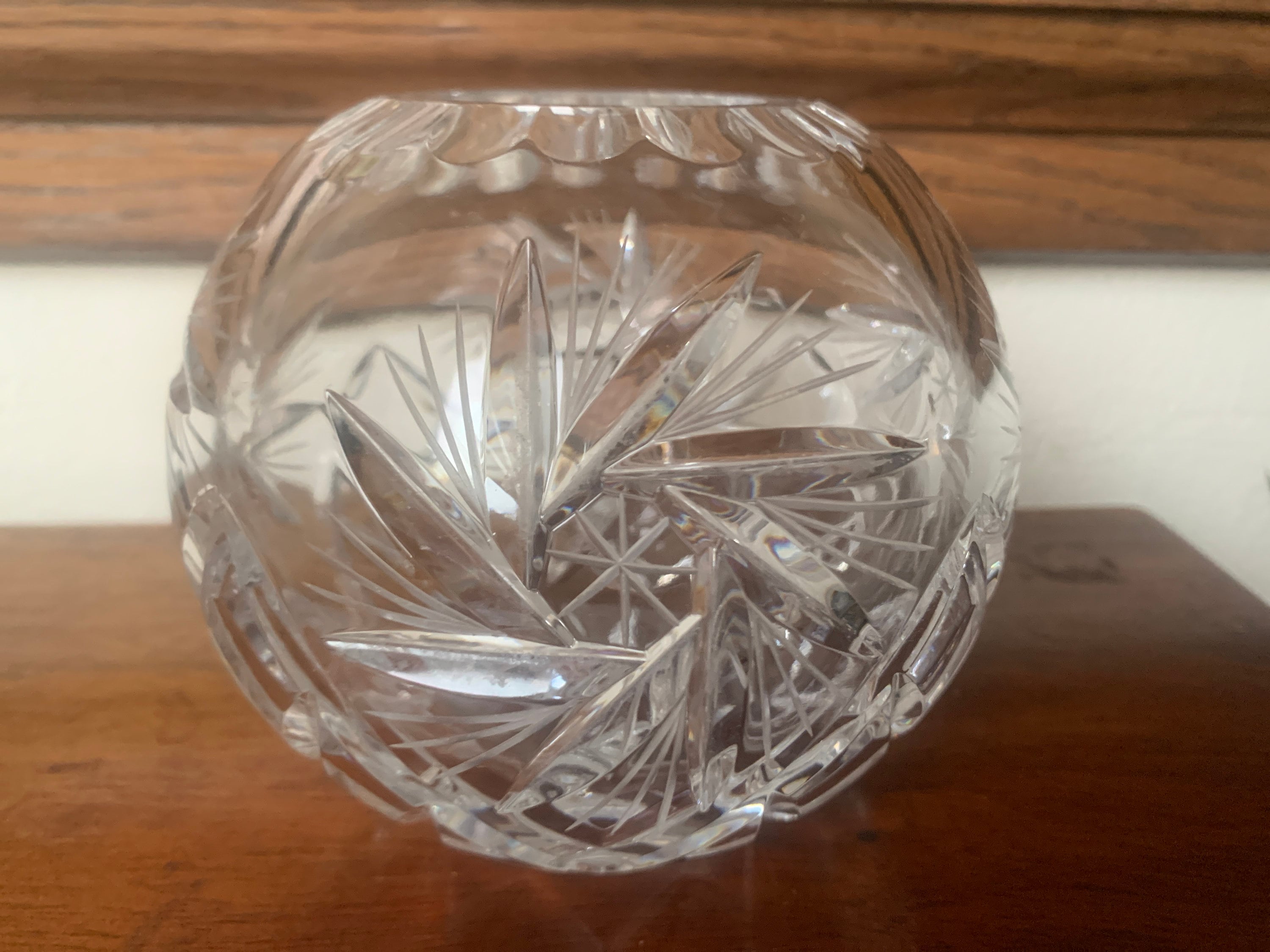 Vintage Bohemian Deep Cut Crystal Posy Bowl, Bohemian Crystal Rose Bowl, Crystal Posy Bowl