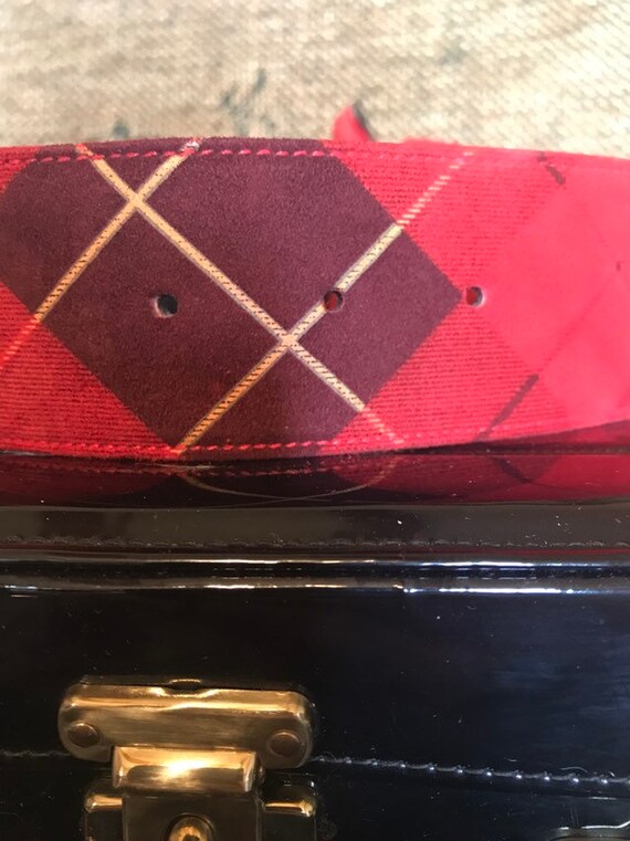 Vintage Escada Red Tartan Suede Belt, Designer Be… - image 6