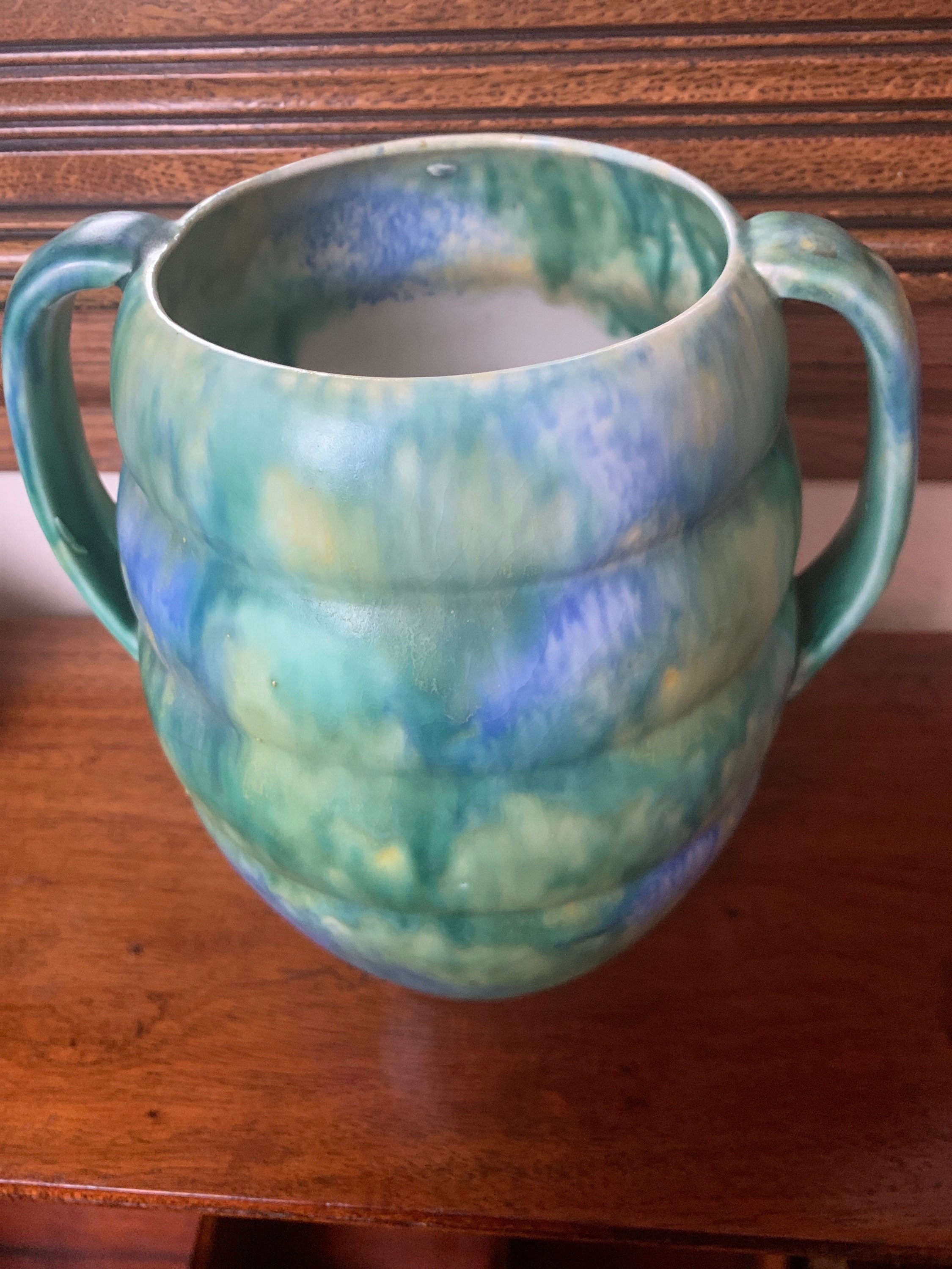 Art Deco Green Pottery Vase Two Handled Art Deco Vase Empire Etsy