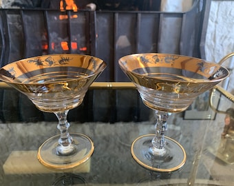 Vintage Cocktail Glasses, Gold Gilt Cocktail Glasses, Vintage Gold Cocktail Glasses, Vintage Gold Champagne Glasses