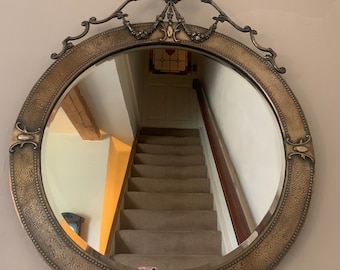 Antique Arts & Crafts Brass Mirror, Arts And Crafts Ornate Mirror, Large Antique Brass Mirror, Large Ornate Brass Mirror
