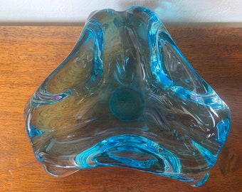 Murano Glass Ashtray, Murano Aqua Blue Art Glass Ashtray