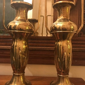 Antique Art Nouveau Brass Vases, Edwardian Solid Brass Vases, Brass Urn Vases