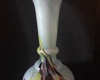 Vintage Murano Hand Blown Art Glass, Aqua Fluted Vase, Large Baluster Glass Vase