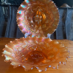 Northwood Marigold Three Fruit Carnival Glass Bowls, Northwood Marigold Bowls, Marigold Carnival Glass Bowls
