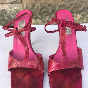 Vintage Pink Snakeskin Shoes, Sandals, Sling backs