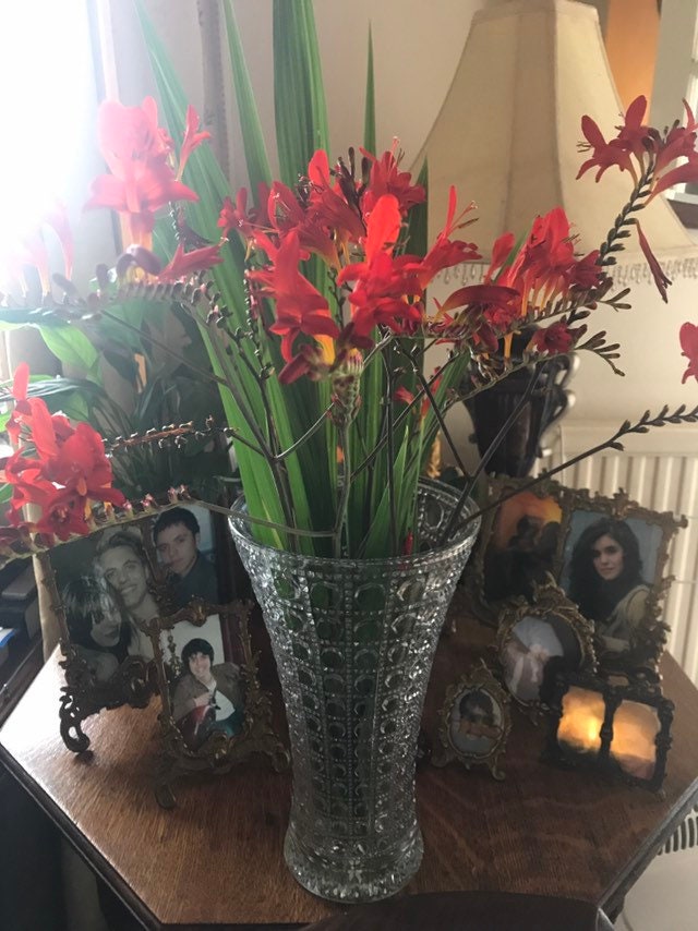 Vintage Large Cut Glass Vase Flower Holder Etsy