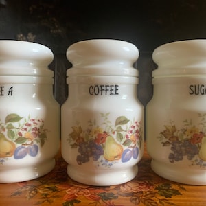 Vintage MCM Italian Decor Milk Glass Canisters, Italian Retro Jars, Milk Glass Storage Jars