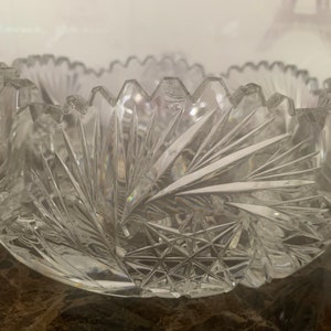 Vintage Deep Hand Cut Crystal Bowl, Vintage Heavy Deep Saw Tooth Crystal Bowl, Heavy Hand Cut Crystal Bowl