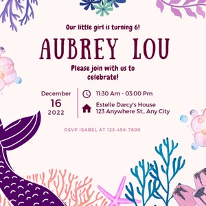 Digital Mermaid Birthday Party Invitation