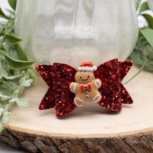 Christmas Holiday Dog Bows, Fancy Dog Hair Clips with Red Glitter & Optional Centers. Small Hair Bows for Girl Dogs and Boy Dogs. New Years