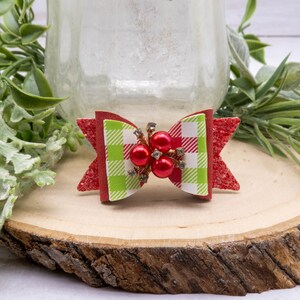 Christmas Dog Bow. Cute Green Red White & Green Plaid Hair Bow. Optional Centers. Girl Dog or Boy Dog Barrette. Small Dog Hair Clip. Yorkie