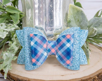 Cute Gorgeous Glitter Blue Plaid Glitter Collar Bow or Harness Bow. Dog Birthday Bow. Dog Wedding Attire. Girl Dog Accessories. Boy Dog.