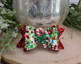 Weihnachtshund Schleife. Niedliche Grün Rot Weiße Pailletten Mit Rotem Glitzer. Optional Mitten. Mädchen Hund oder Junge Hund Haarspange. Kleine Hunde Haarspange.Yorkie