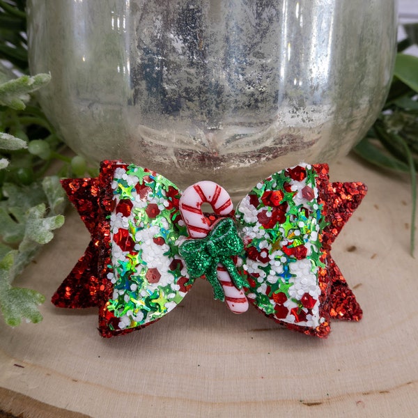 Christmas Dog Bow. Cute Green Red White Sequins With Red Glitter. Optional Centers. Girl Dog or Boy Dog Barrette. Small Dog Hair Clip.Yorkie