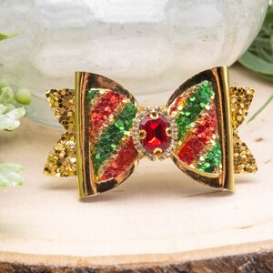 Christmas Dog Bow. Cute Green Red & Gold Hair Bow. Optional Centers. Girl Dog or Boy Dog Barrette. Small Dog Hair Clip. Yorkie Shih Tzu