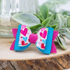 Cute Dog Hair Bows, Hot Pink, White, & Blue  Dog Bow,Hearts Maltese Yorkie Shih Tzu Morkie. Dog Barrette for Girl Dog. Small Dog Hair Clip.