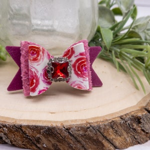 Fancy Dog Bow, Pink Floral Bow, Rhinestone Center Options, Girl Dog Barrette, Small Dog Hair Clip, Yorkie Shih Tzu Maltese Morkie Poodle