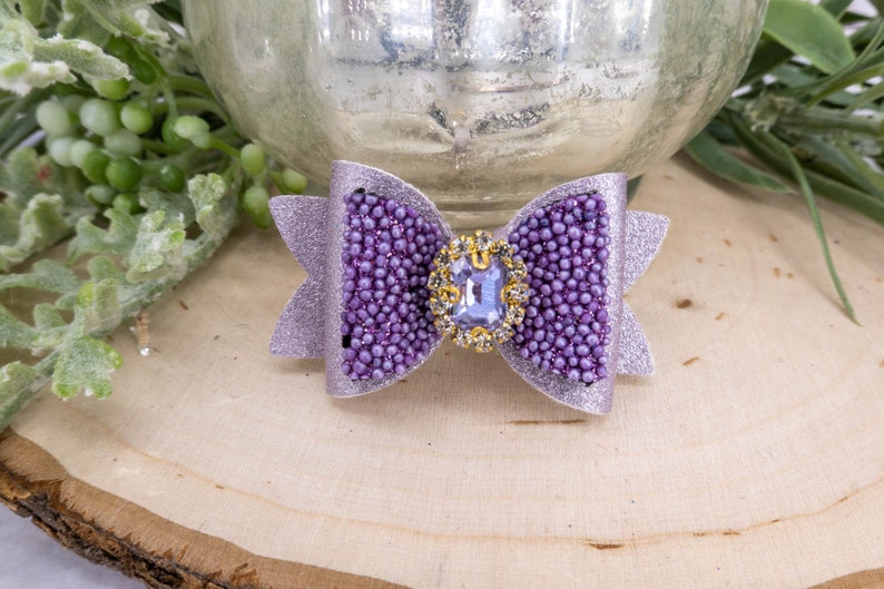 Fancy Dog Bows. Purple Beaded Dog Hair Bow. Rhinestone Centers Etsy