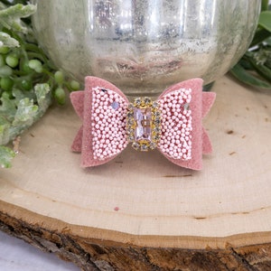 Fancy Dog Bows. Pink Beaded Dog Hair Bow. Rhinestone Centers Available. Girl Dog Barrette. Small Dog Hair Clip. Yorkie Morkie Poodle
