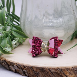 Cute Dog Bows. Fancy Dog Hair Bow with Fushia Pink and Red. Optional Centers.Girl Dog & Puppy Barrette. Small Dog Hair Clip. Yorkie Show Bow