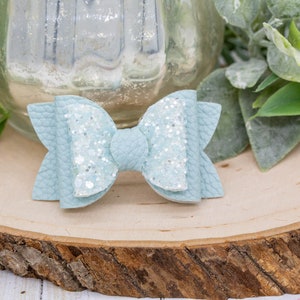 Cute Dog Hair Bows, Minty Blue and Pale Blue Glitter Dog Bow.  Cute Barrette for Girl or Boy Dog. Small Dog Hair Clip. Yorkie Morkie Poodle