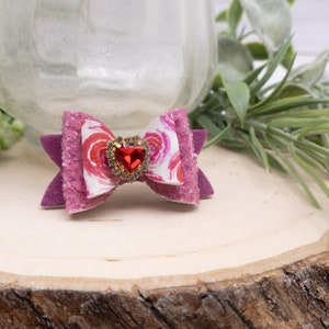 Fancy Dog Bow, Pink Floral Bow, Rhinestone Center Options, Girl Dog Barrette, Small Dog Hair Clip, Yorkie Shih Tzu Maltese Morkie Poodle