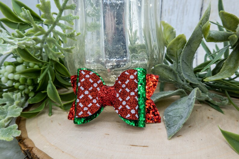 Cute Christmas Holiday Dog Hair Bows Red & White Glitter Etsy