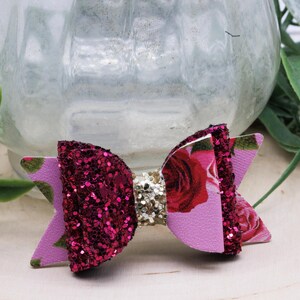 Cute Dog Bows. Fancy Dog Hair Bow with Fushia Pink and Red. Optional Centers.Girl Dog & Puppy Barrette. Small Dog Hair Clip. Yorkie Show Bow