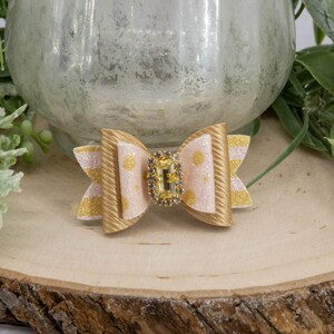 Fancy Dog Bow, Cute Pink & Gold Hair Clip, Rhinestone Ctr Options, Girl Dog Barrette, Small Dog Hair Clip, Yorkie Shih Tzu Maltese Morkie