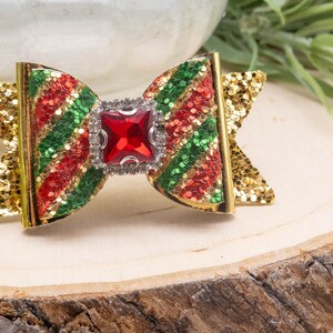 Christmas Dog Bow. Cute Green Red & Gold Hair Bow. Optional Centers. Girl Dog or Boy Dog Barrette. Small Dog Hair Clip. Yorkie Shih Tzu