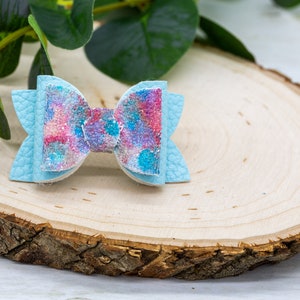 Dog Hair Bows, Cute Blue Pink Glitter Watercolor Dog Bow. Small Barrettes for Girl Dog Boy Dog.  Maltese Yorkie Morkie Poodle Doodle ShihTzu