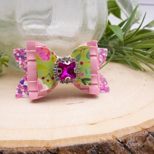 Cute Dog Hair Bows, Pink & Yellow Glitter Dog Bow. Rhinestone Center Available. Girl Dog or Boy Barrette. Small Dog Hair Clip. Yorkie Poodle