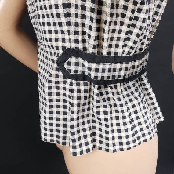 Vintage 1930s 1940s Black & White Gingham Cotton … - image 7