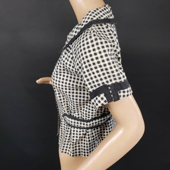 Vintage 1930s 1940s Black & White Gingham Cotton … - image 4