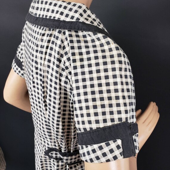 Vintage 1930s 1940s Black & White Gingham Cotton … - image 5