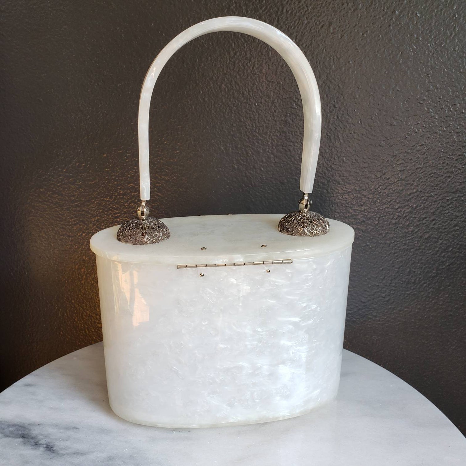 1950s Rialto NY White Pearlescent Lucite Hand Bag Purse with | Etsy