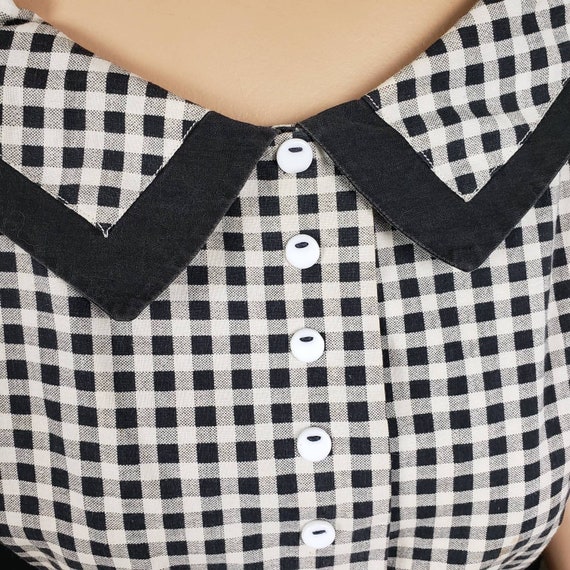 Vintage 1930s 1940s Black & White Gingham Cotton … - image 6