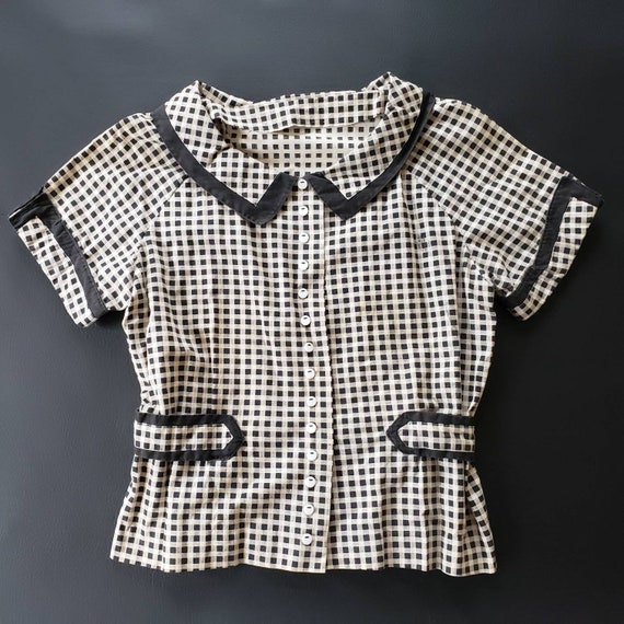 Vintage 1930s 1940s Black & White Gingham Cotton … - image 3