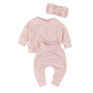 Baby Pink Rib Loungewear Baby Sweater Joggers and Top Knot - Etsy