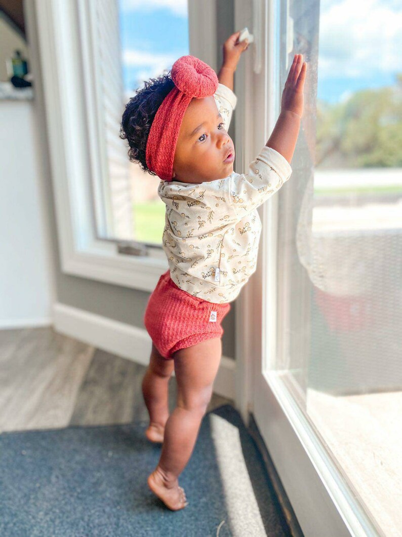 top knot headband baby sweater bloomer Toddler top cute baby boy outfit Toddler girl stylish clothing Dark salmon gilrs lounge set