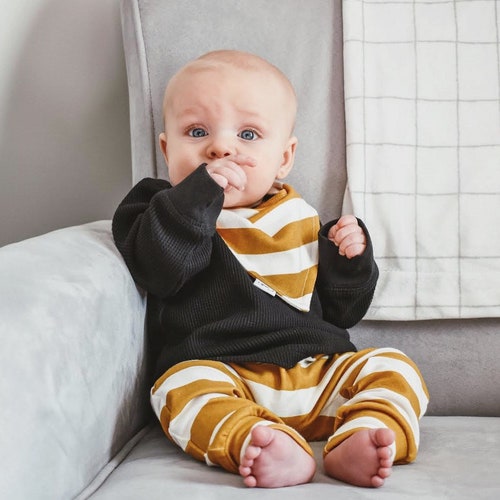 Mustard and White Striped Harem Pants and Bib Set Baby Etsy
