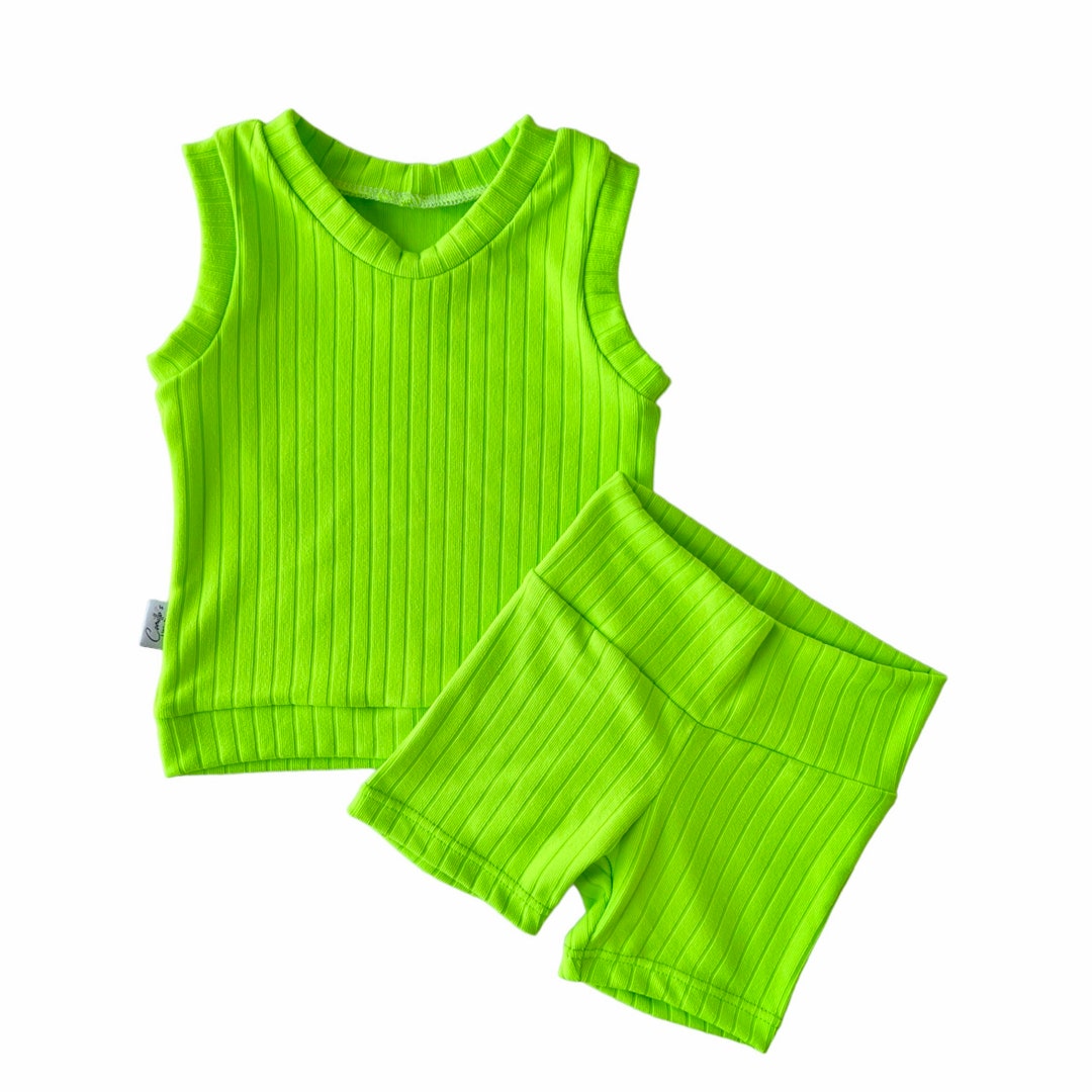 Neon Green Ribbed Tank Top and Biker Short Baby Toddler Summer Etsy