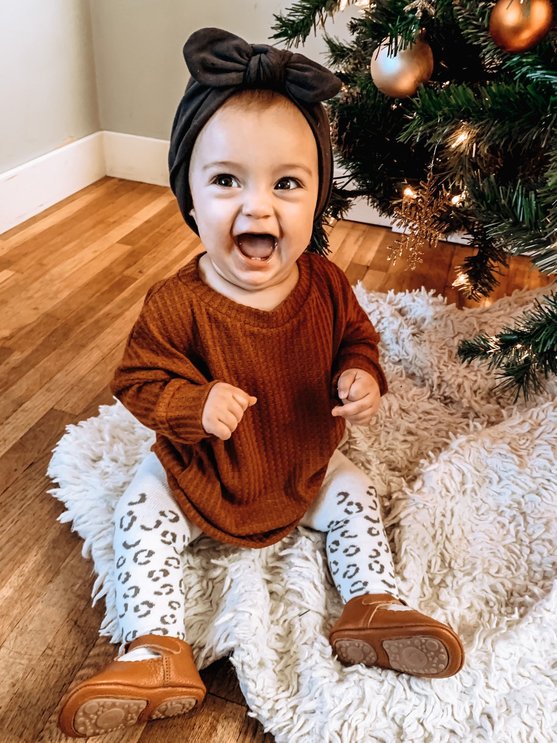 Rust Waffle Baby Girl Tunic Dress and Knot Headband / Little Etsy