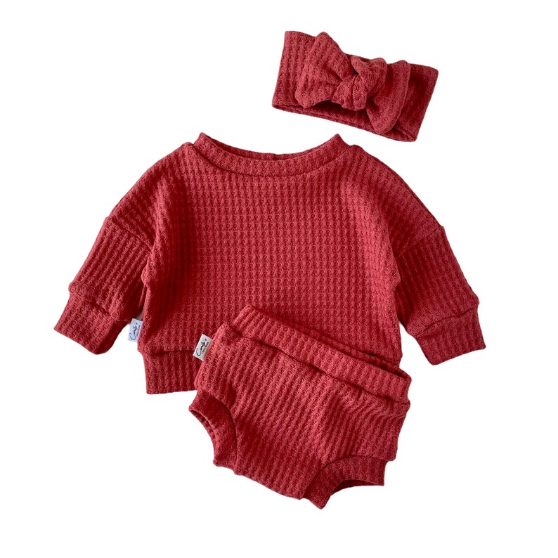 top knot headband baby sweater bloomer Toddler top cute baby boy outfit Toddler girl stylish clothing Dark salmon gilrs lounge set